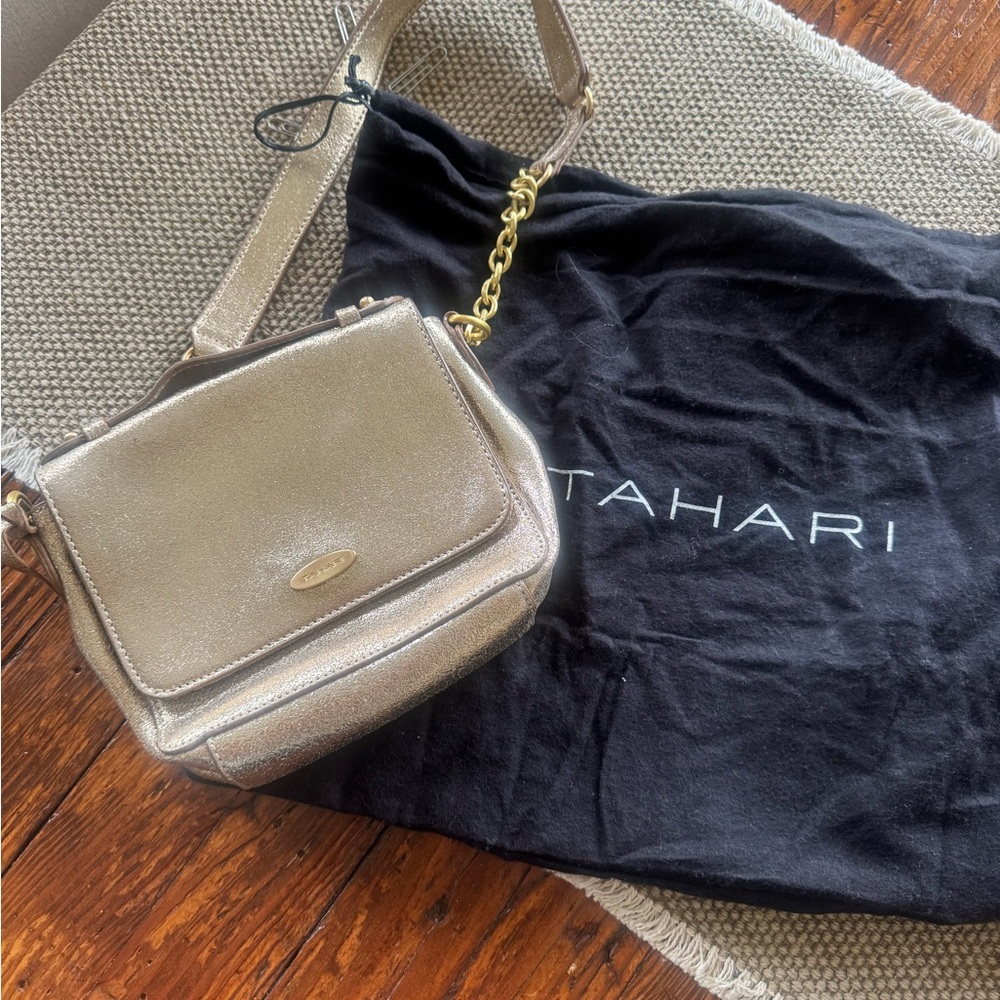 Tahari Gold Shoulder Bag with Chain Detail